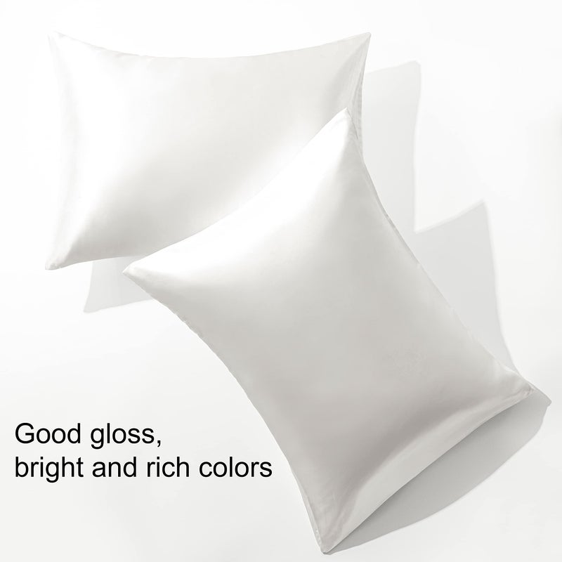BEDSUM 2 Pack Standard Silk Satin Pillowcases for Hair and Skin, Silky Soft and Luxurious Bedding Pillow Cases with Envelope Closure, 20x26 Inches, White - Image 5